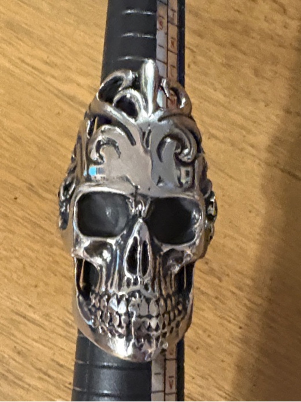 Silver Skull Statement Ring with Ornate Detailing